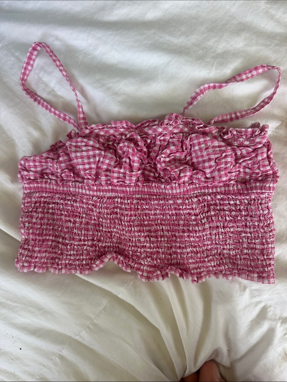 Zara Pink Gingham Smocked Tank Top